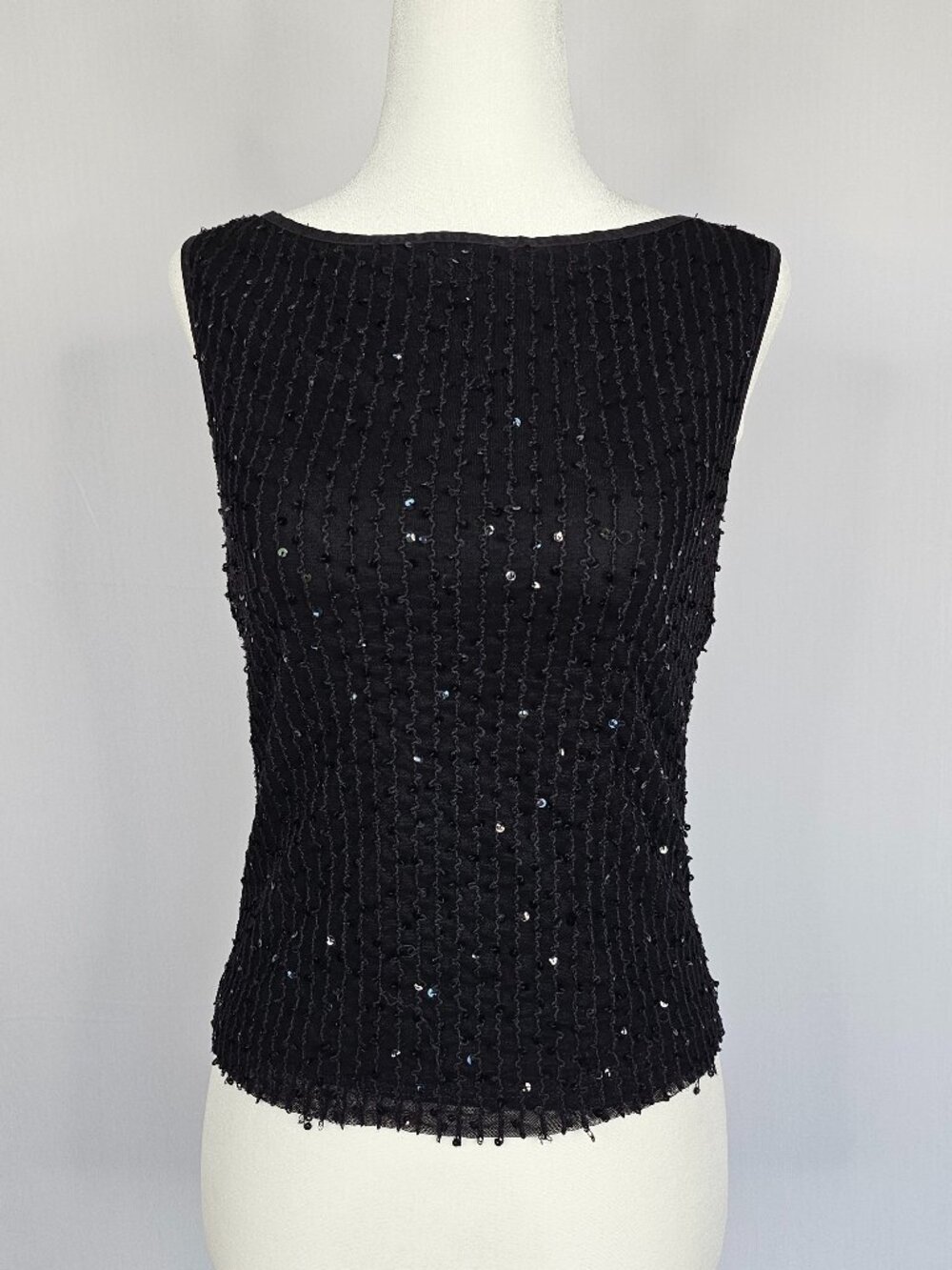 TWINK | Sequin Sleeveless Top | Black Mesh Overlay | Size S